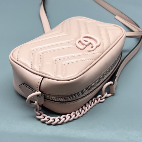 Gucci Mini GG Marmont Chain Shoulder Bag Calfskin Pink
