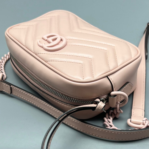 Gucci Mini GG Marmont Chain Shoulder Bag Calfskin Pink