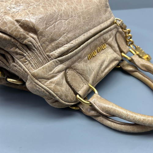 Miu Miu Two-Way Bag Pull Up Leather Natural Tan