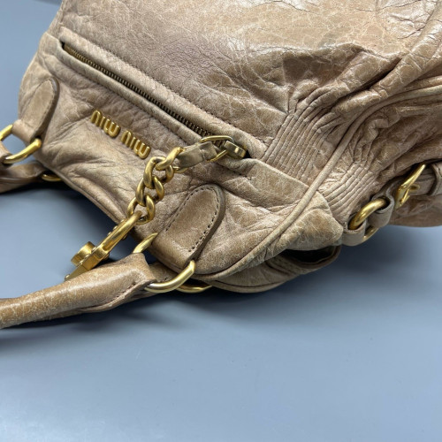 Miu Miu Two-Way Bag Pull Up Leather Natural Tan