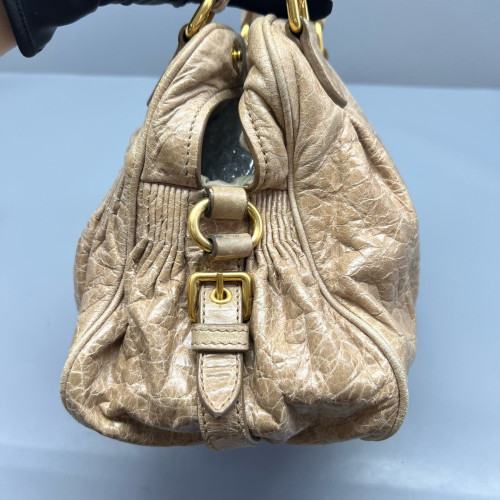 Miu Miu Two-Way Bag Pull Up Leather Natural Tan