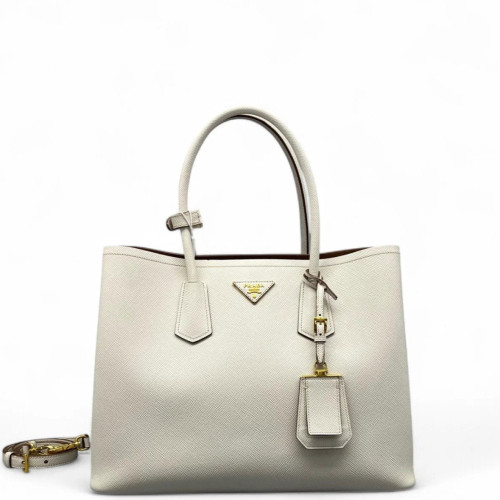 Prada Large Double Bag Saffiano Calfskin White