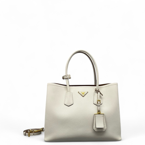 Prada Large Double Bag Saffiano Calfskin White