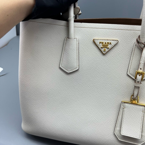 Prada Large Double Bag Saffiano Calfskin White