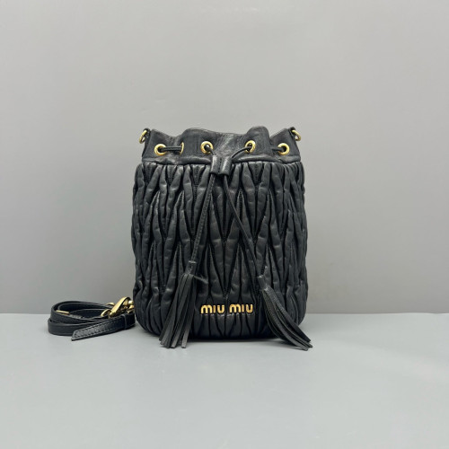 Miu Miu Bucket Crumpled Lambskin Black Miu Miu Bucket Crumpled Lambskin Black