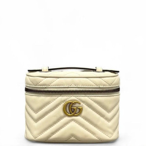 Gucci Chevron Mini Top Handle Vanity Case Calfskin White