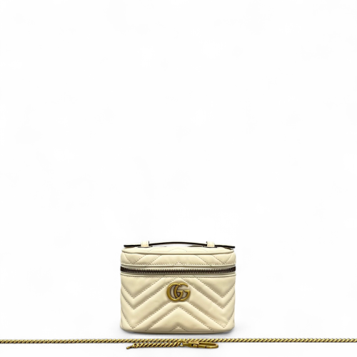 Gucci Chevron Mini Top Handle Vanity Case Calfskin White