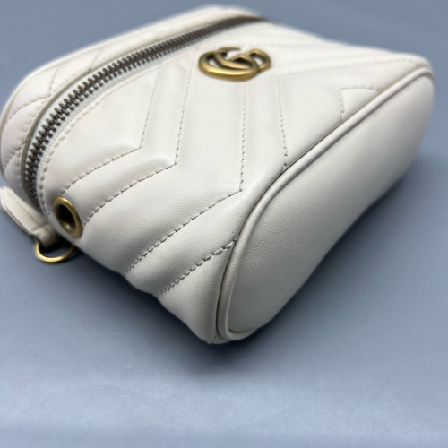 Gucci Chevron Mini Top Handle Vanity Case Calfskin White