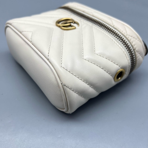 Gucci Chevron Mini Top Handle Vanity Case Calfskin White