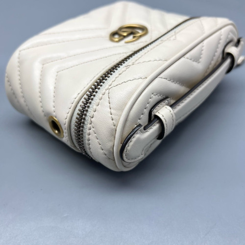 Gucci Chevron Mini Top Handle Vanity Case Calfskin White