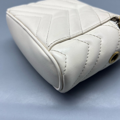 Gucci Chevron Mini Top Handle Vanity Case Calfskin White