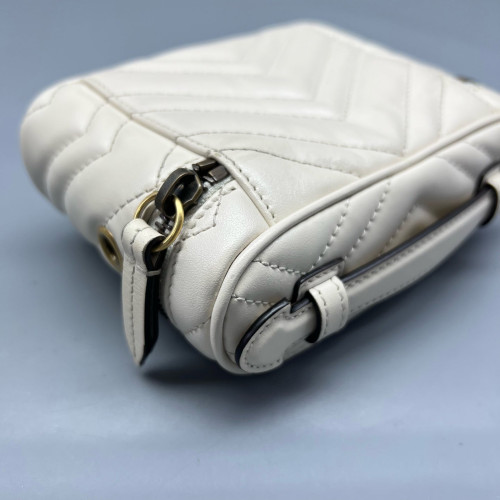 Gucci Chevron Mini Top Handle Vanity Case Calfskin White