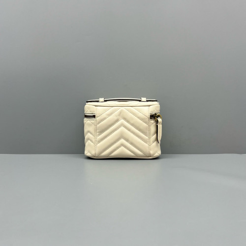 Gucci Chevron Mini Top Handle Vanity Case Calfskin White