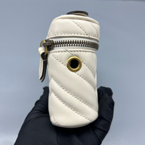 Gucci Chevron Mini Top Handle Vanity Case Calfskin White