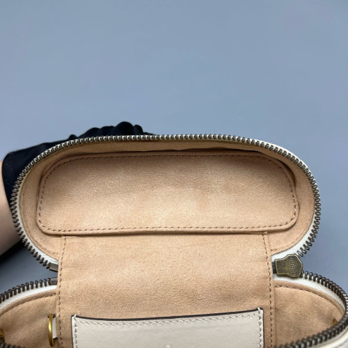 Gucci Chevron Mini Top Handle Vanity Case Calfskin White