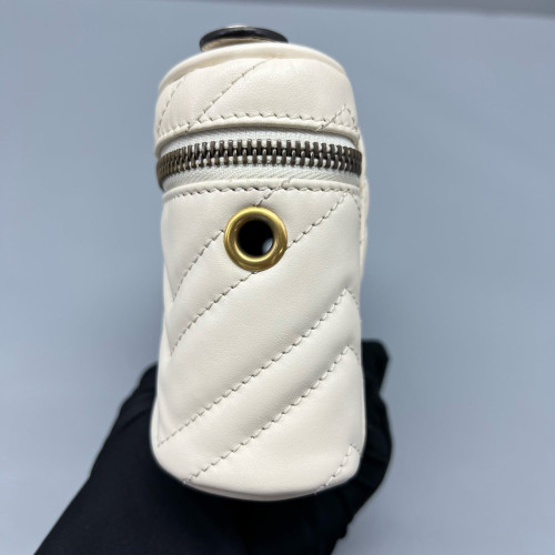 Gucci Chevron Mini Top Handle Vanity Case Calfskin White