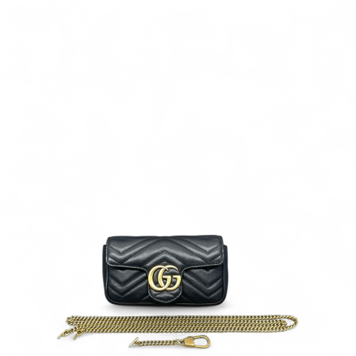 Gucci Chevron Super Mini GG Marmont Chain Wallet Calfskin Black