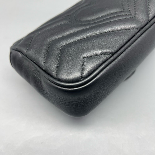 Gucci Chevron Super Mini GG Marmont Chain Wallet Calfskin Black