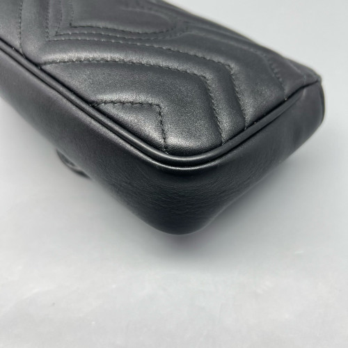 Gucci Chevron Super Mini GG Marmont Chain Wallet Calfskin Black