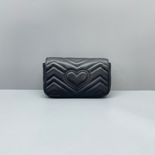Gucci Chevron Super Mini GG Marmont Chain Wallet Calfskin Black