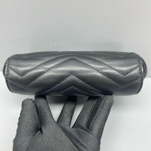 Gucci Chevron Super Mini GG Marmont Chain Wallet Calfskin Black