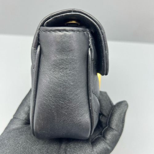 Gucci Chevron Super Mini GG Marmont Chain Wallet Calfskin Black
