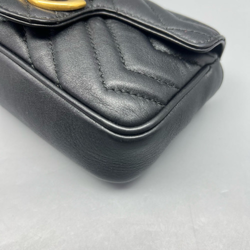 Gucci Chevron Super Mini GG Marmont Chain Wallet Calfskin Black