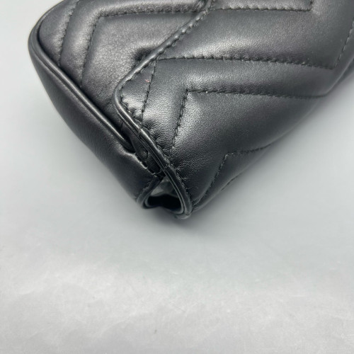 Gucci Chevron Super Mini GG Marmont Chain Wallet Calfskin Black