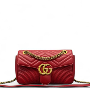 Gucci Chevron Small GG Marmont Calfskin Red