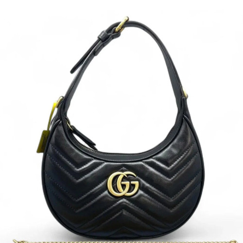Gucci Chevron GG Marmont Sling Shoulder Bag Calfskin Black