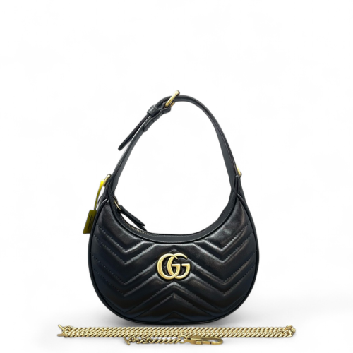 Gucci Chevron GG Marmont Sling Shoulder Bag Calfskin Black