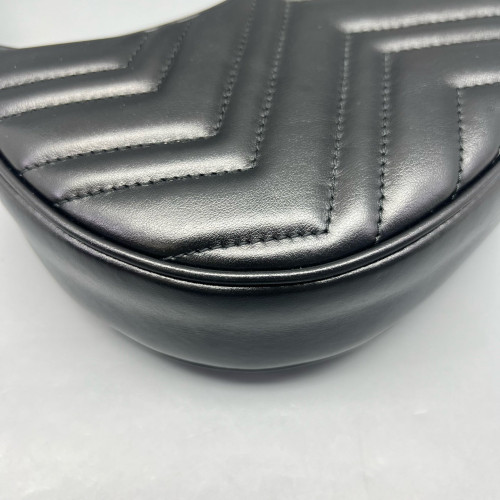 Gucci Chevron GG Marmont Sling Shoulder Bag Calfskin Black