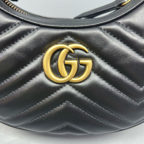 Gucci Chevron GG Marmont Sling Shoulder Bag Calfskin Black