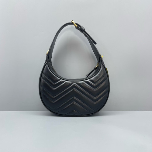Gucci Chevron GG Marmont Sling Shoulder Bag Calfskin Black