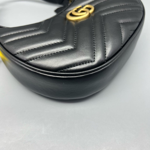 Gucci Chevron GG Marmont Sling Shoulder Bag Calfskin Black