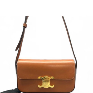 Celine Triomphe Medium Tilly Triomphe Shoulder Bag Calfskin Tan