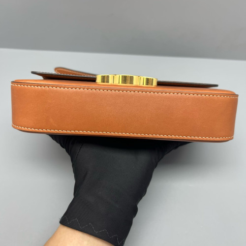 Celine Triomphe Medium Tilly Triomphe Shoulder Bag Calfskin Tan