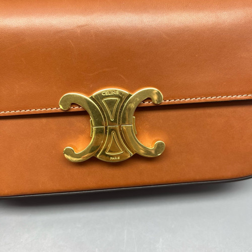Celine Triomphe Medium Tilly Triomphe Shoulder Bag Calfskin Tan