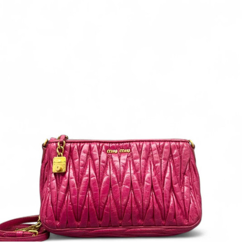 Miu Miu Crossbody Bag Crumpled Lambskin Fuchsia
