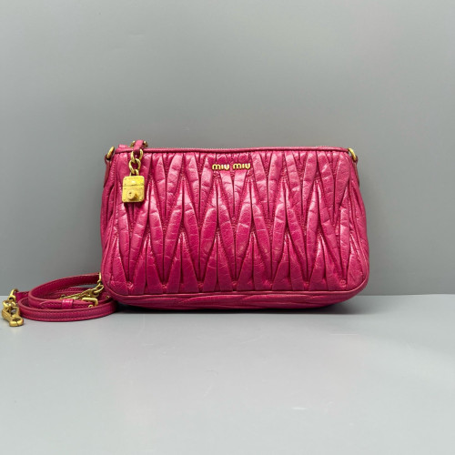 Miu Miu Crossbody Bag Crumpled Lambskin Fuchsia