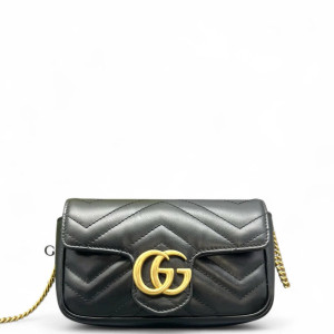 Gucci Chevron Super Mini GG Marmont Calfskin Black