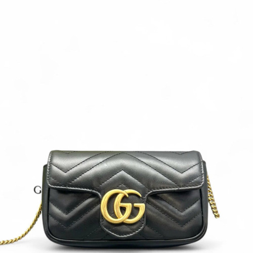 Gucci Chevron Super Mini GG Marmont Calfskin Black
