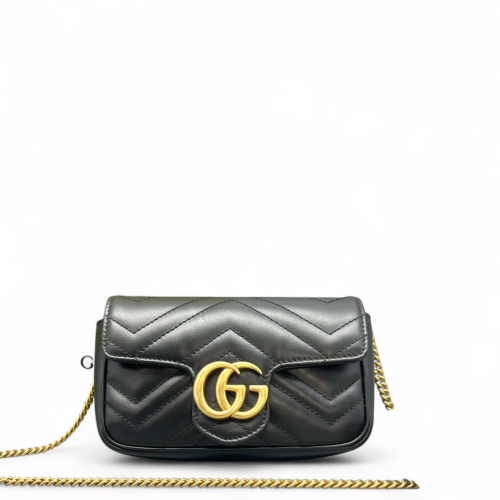 Gucci Chevron Super Mini GG Marmont Calfskin Black