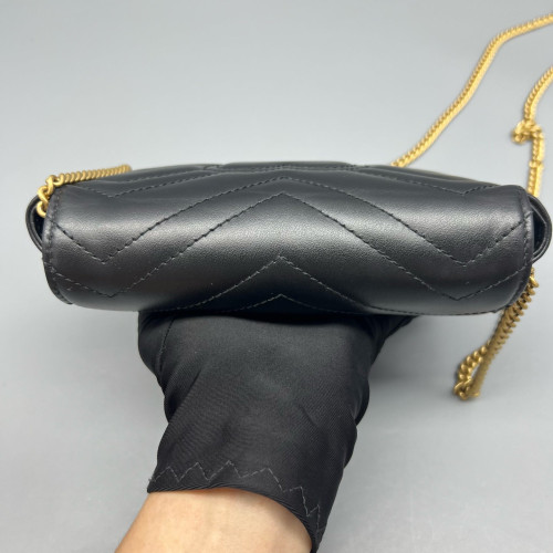 Gucci Chevron Super Mini GG Marmont Calfskin Black