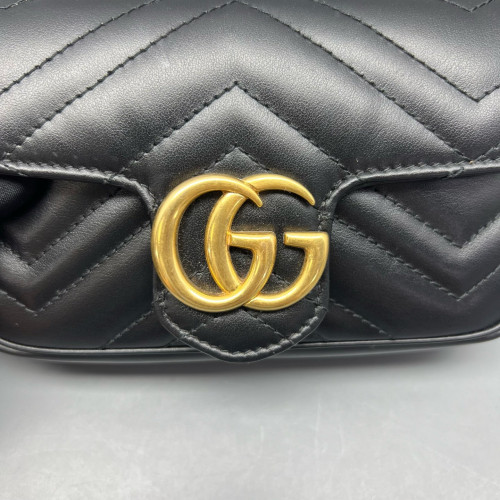 Gucci Chevron Super Mini GG Marmont Calfskin Black