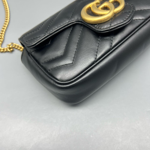 Gucci Chevron Super Mini GG Marmont Calfskin Black