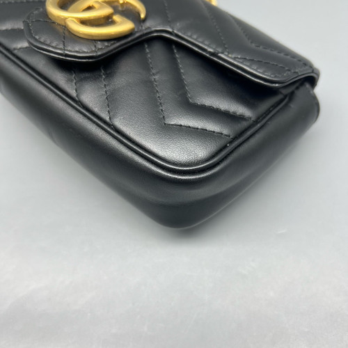 Gucci Chevron Super Mini GG Marmont Calfskin Black