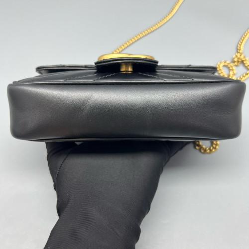 Gucci Chevron Super Mini GG Marmont Calfskin Black
