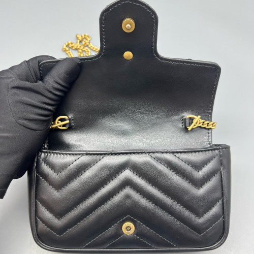Gucci Chevron Super Mini GG Marmont Calfskin Black
