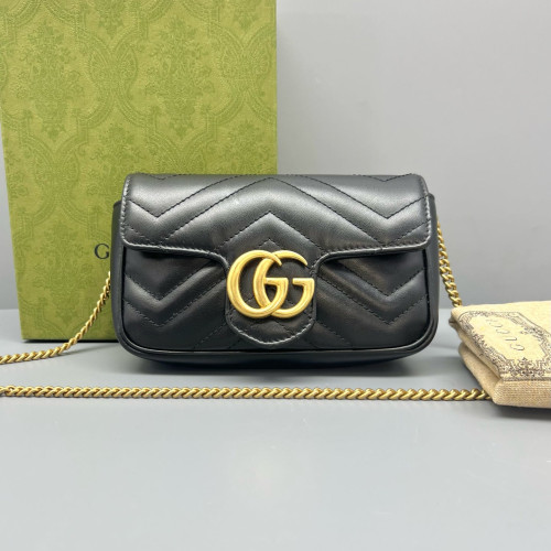 Gucci Chevron Super Mini GG Marmont Calfskin Black